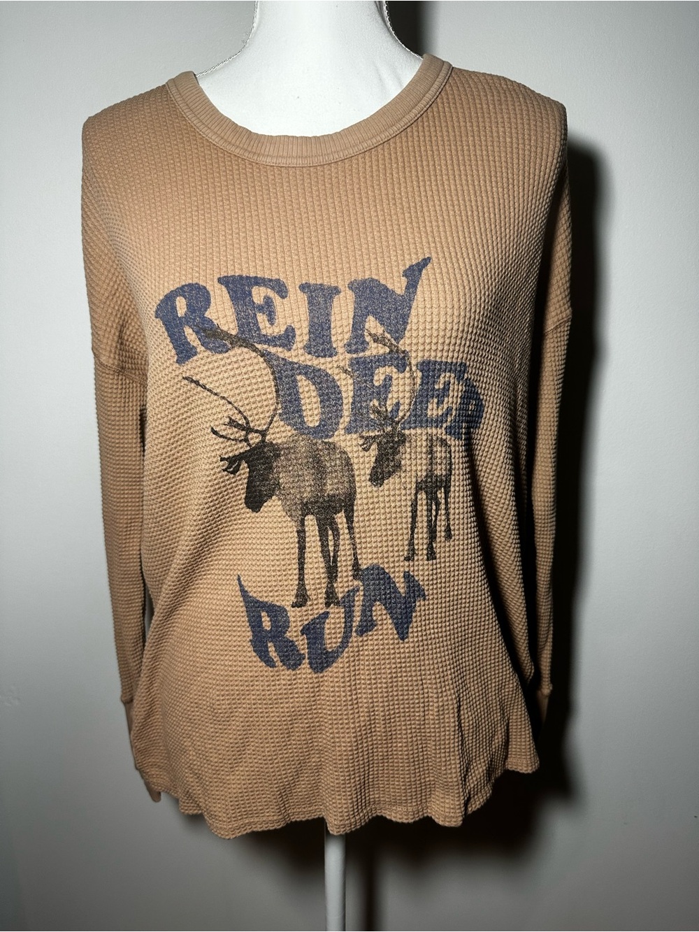 Aerie Offline Reindeer Run Waffle Knit Sweater Size Small Gorpcore